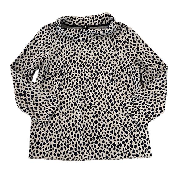 Ann Taylor Ivory/Grey and Navy Blue Leopard Print Cowl Neck Top - SIZE M - Picture 1 of 8